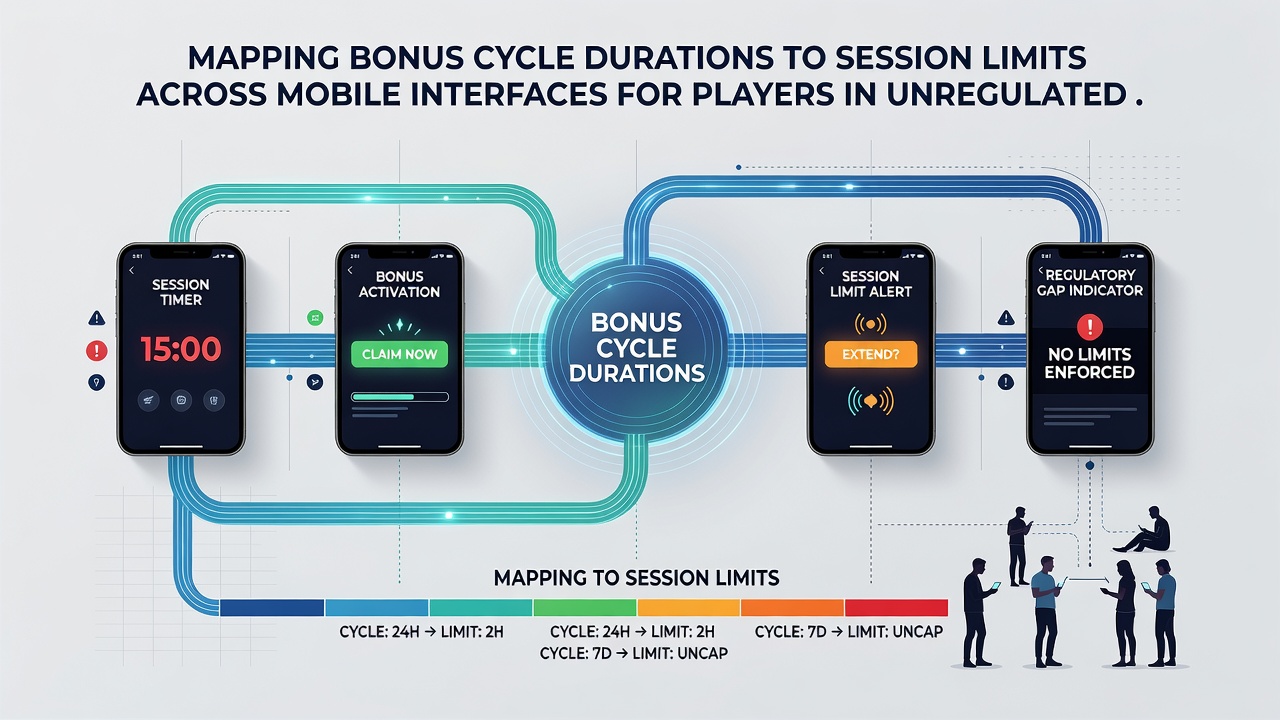 Diagram illustrating how bonus expiration timelines connect to mobile session caps in offshore platforms